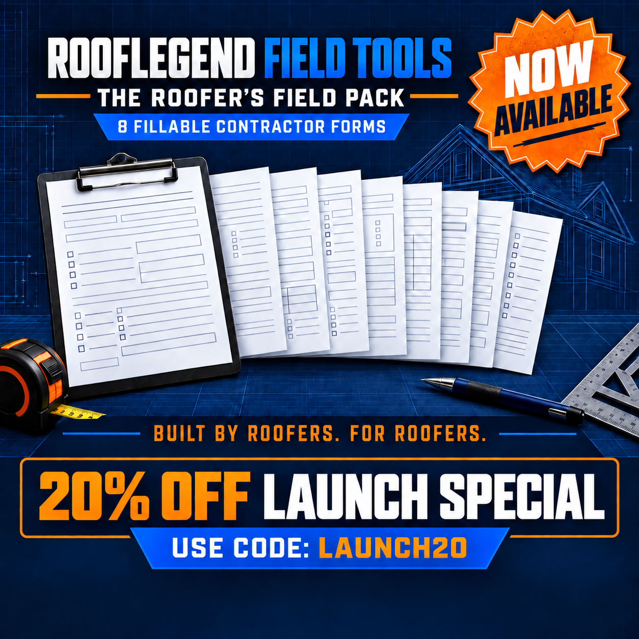The Roofer's Field Pack with eight fillable contractor forms